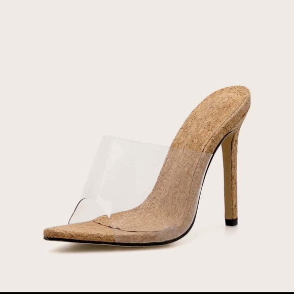 SHEIN Shoes - New Clear Cork Stiletto Heeled Mules